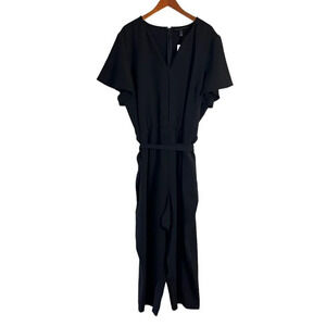 Lane Bryant NEW Black Jumpsuit Size 28 Short Flared Sleeves Pants Waist Tie
